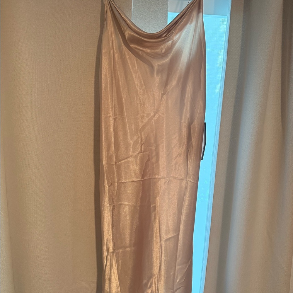 BEBE Satin Slip Dress in Blush Champagne